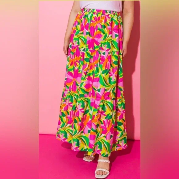 FLYING TOMATO PLUS SIZE PRINTED POPLIN SKIRT size L - Picture 2 of 11